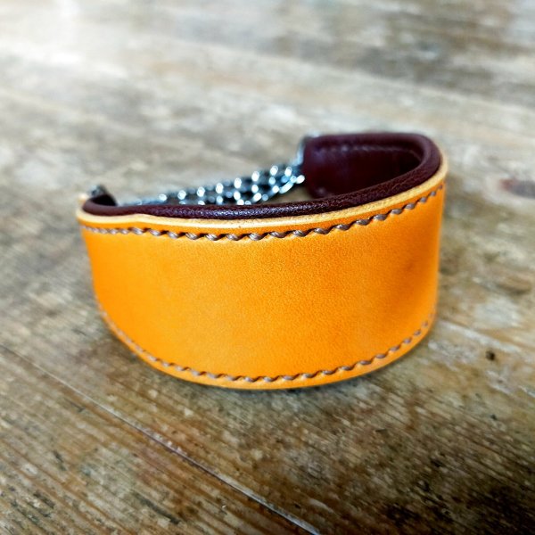 画像1: ヌメ革ハーフチョーク首輪  (1)